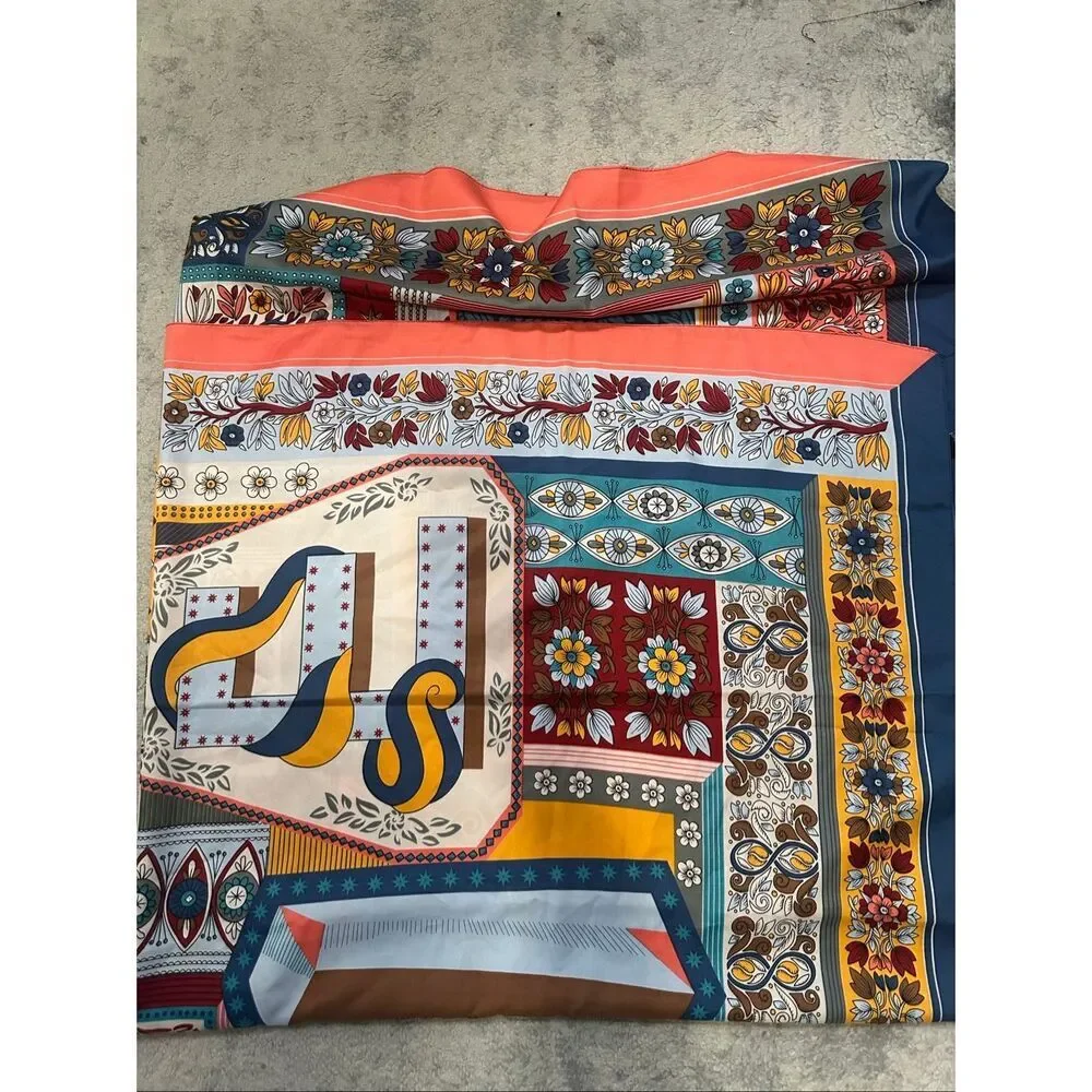 Bimba y Lola 100% Silk Alphabet Letter Print Square Scarf Floral Multicolor